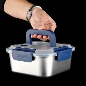 Edelstahl Brotzeitbox tragbarer Frischehaltebehälter mit Griff und Deckel für Picknick unterwegs