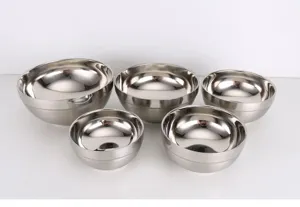 Set of 5 stainless steel double wall insulated bowls, durable kitchen tableware for daily food serving.