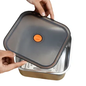 Large capacity stainless steel food storage container with airtight lid for home kitchen.