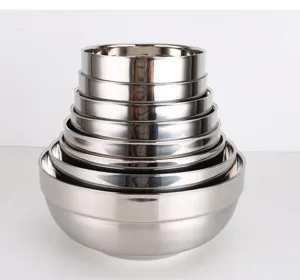 Stainless steel bowl detailed view, stacked design showcasing polished smooth finish and edges.