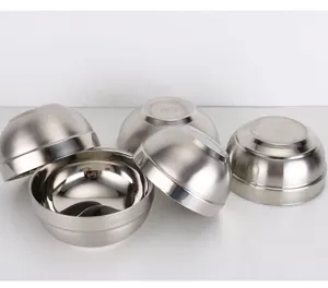 Thickened stainless steel double layer insulated bowls, glossy and brushed finish detail.