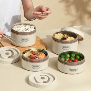 Lunch box termico in acciaio inossidabile 304, bento portatile a doppio strato per ufficio.