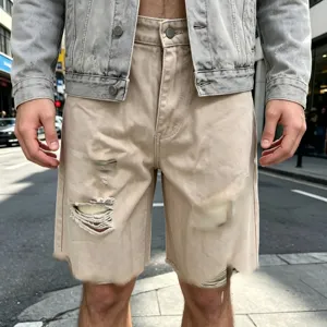 Short en denim déchiré pour hommes été décontracté streetwear vintage pantalon cinq points