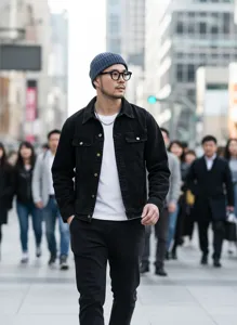 Men's black denim jacket casual streetwear cool coat outer wear for daily fashion autumn style