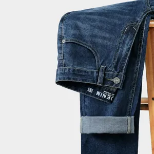 Men's Casual Stretch Denim Jeans Straight Leg Regular Fit Summer Cotton Blue Pants