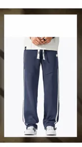 Men's Casual Loose Straight Leg Sweatpants Winter Thickened Cupro Jogger Pants With Side Stripes