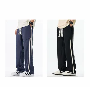 Άνετο φαρδύ παντελόνι φόρμας για άνδρες, streetwear στυλ με πλαϊνές ρίγες και κορδόνι.