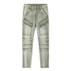 Jean Biker Stretch Slim Fit Homme Vintage Effet Usé Patchwork Pantalon en Denim Casual Streetwear Hip Hop Skinny
