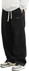 Men corduroy casual pants loose baggy trousers comfortable streetwear black pants detail