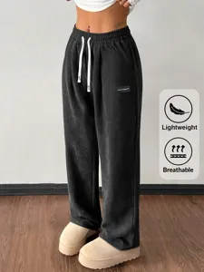Men's casual loose corduroy drawstring trousers spring fashion comfortable black pants
