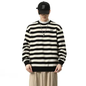Sweat-shirt À Rayures Oversize Casual Pour Homme Et Femme Noir Et Blanc Tendance