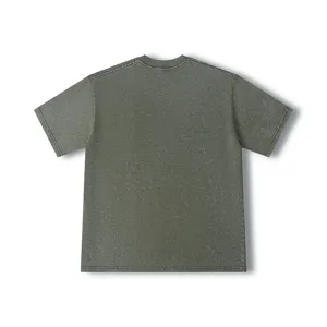 Vintage washed short sleeve t-shirt detail view, retro textured loose casual basic style.