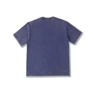 Vintage washed short sleeve t-shirt back detail, casual heather loose fit basic blue top.