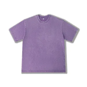 Close-up detail of vintage acid wash purple t-shirt, casual loose short sleeve top.