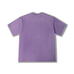 Vintage washed purple t-shirt back view, casual loose short sleeve basic apparel detail.