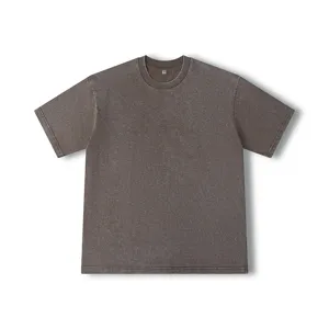 Detailed view of the vintage washed grey cotton t-shirt showing mottled texture and collar.