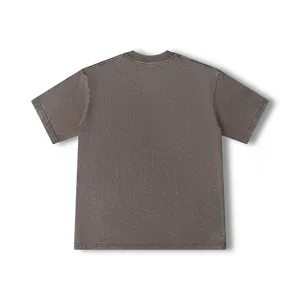 Distressed washed short sleeve t-shirt, retro mottled loose casual basic dark gray color.