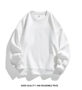 Sudadera hombre forrada polar gruesa cuello redondo blanco streetwear invierno jersey top