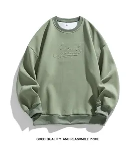 Sudadera de felpa con cuello redondo hombre detalle, jersey streetwear invierno.