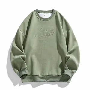 Sudadera de Invierno con Forro Polar para Hombre Casual Holgada Cuello Redondo Manga Larga Jersey Estampado de Letras Top