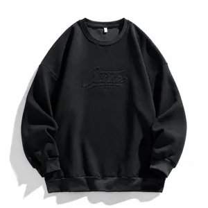 Sudadera hombre invierno afelpada cuello redondo streetwear americano jersey negro