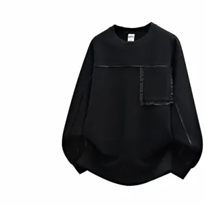 Men's and women's casual crewneck sweatshirt with chest pocket and stylish trim lines for autumn.