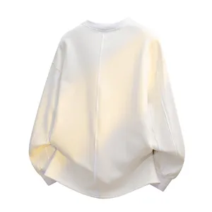 American casual crewneck sweatshirt with decorative seams for men and women, stylish autumn top.