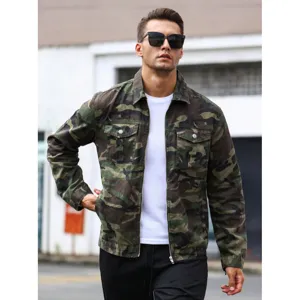 High Street Men Patchwork Camouflage Denim Jacket Outdoor Casual Zipper Coat Rabbit Hair Blend Fashion Streetwear Top