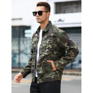 Men's camouflage denim jacket stylish streetwear casual outerwear cool design long sleeve coat