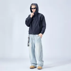 Men's American Retro Workwear Hooded Jacket Loose Casual Cotton Rabbit Hair Windbreaker Outerwear For Spring Autumn