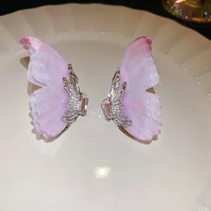 Sweet pink butterfly earrings with sparkling rhinestones, fairy style elegant ear studs.