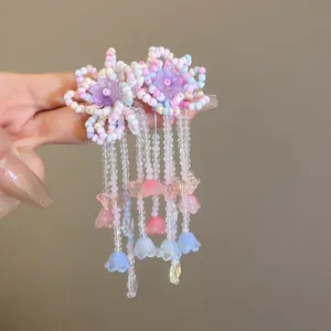 Orecchini pendenti con napphe di perline di fiori fatti a mano, gioielli in cristallo pastello.