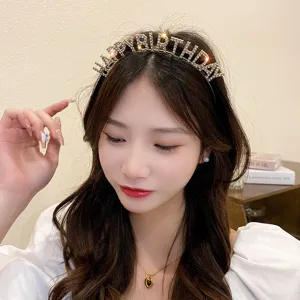 Rhinestone happy birthday headband sparkle crystal hair hoop cute fashion hair accessories for women