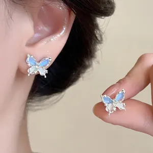 Summer new blue butterfly earrings, sweet fairy style metal stud earrings for women and girls.