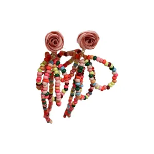 Orecchini con nappa di perline e fiore in tessuto colorato moda estate donna