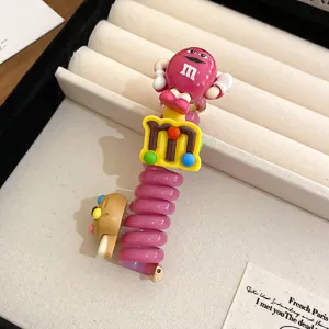 Cute M&M cartoon telephone wire hair tie, sweet style elastic hair rope for women girls.
