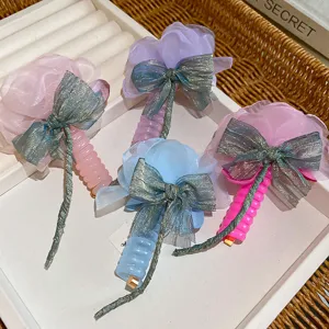Dopamine colorful phone wire hair ties with organza bow, sweet fashion hair accessories.
