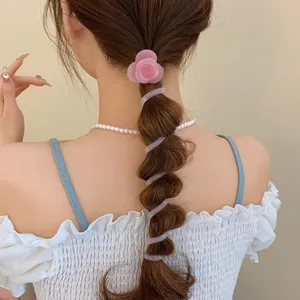 Sweet pink flower hair claw and spiral phone wire hair tie set for women stylish hair accessories