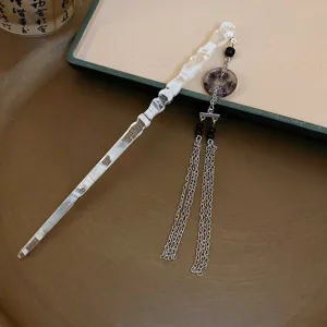 Bâton de cheveux Hanfu style chinois avec gland en chaîne métallique, accessoire vintage.