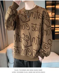 Men's graffiti crewneck sweatshirt casual long sleeve pullover trendy top for autumn.