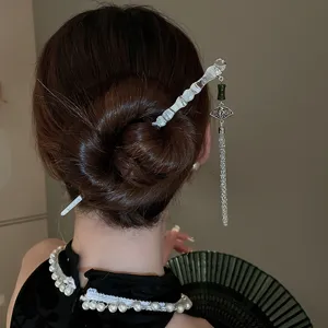 Epingle a cheveux style chinois traditionnel avec pompon éventail transparente élégante