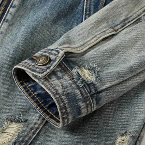 Herren Vintage Destroyed Jeansjacke Langarm Freizeit Streetwear klassische blaue Jacke.