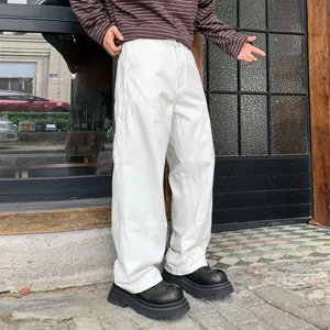 Men white loose cargo pants streetwear casual wide leg trousers for daily wear main view
