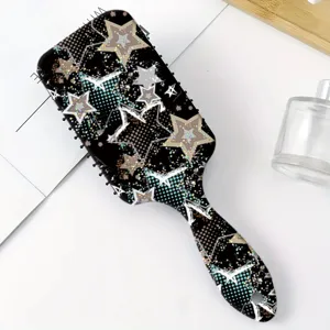 Brosse à cheveux coussin étoile noire tendance, brosse de massage anti-nœuds humide et sèche.