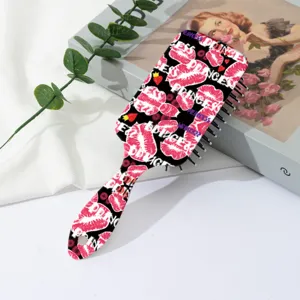 Brosse à cheveux coussin tendance avec imprimé lèvres roses antistatique massage humide et sec