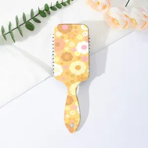 Cute retro floral print paddle hair brush for detangling, dry and wet use daily hair care.
