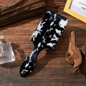 Cow print paddle hair brush with air cushion anti-static scalp massage design for hair care