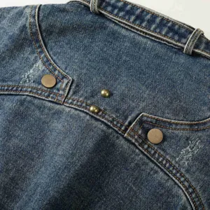 Herren Vintage Retro Denim Jeansjacke Rueckseite Detail casual blaue Oberbekleidung Stil