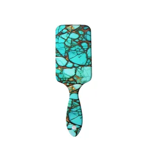 Turquoise marble pattern cushion hairbrush, portable scalp massage paddle hair comb for home.
