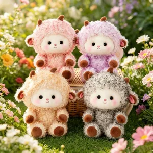 Cute Curly Lamb Plush Toy Stuffed Animal Soft Fluffy Sheep Doll Kawaii Table Companion Desktop Decor Gift for Kids Adults